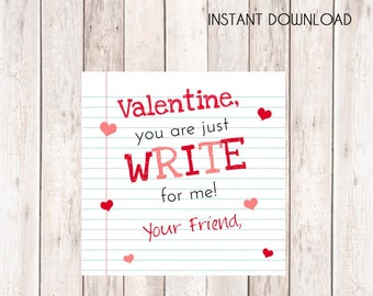 Just Write Pencil Valentine Tags or Stickers from Cards with Care, School Valentines, Teacher Valentines --- Digital File