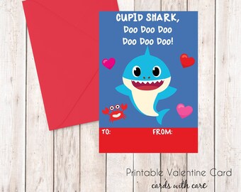 Baby Shark Valentine Cards, Instant Download Cards --- Digital File of 4 (3.5x5 inch) Cards