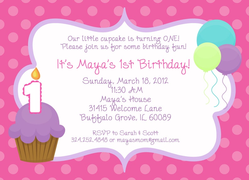 First Birthday Girl Cupcake, Printable Invitation Design, Custom Wording, JPEG File image 3