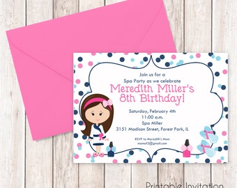 Spa Party Printable Invitation, Girl Birthday Party Invitation, Manicure Party Invitation, Printable Invitation, Custom Wording, JPEG