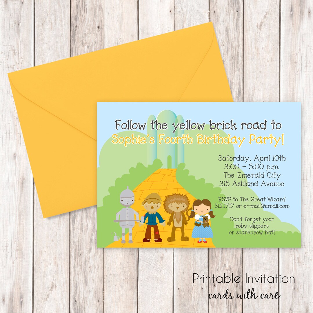 Wizard of Oz Invitation, Printable Invitation, Custom Wording, JPEG ...