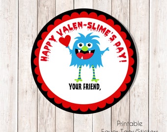 Slime Valentine Tags or Stickers --- Digital File of 12 2.5 inch Round Stickers or Tags