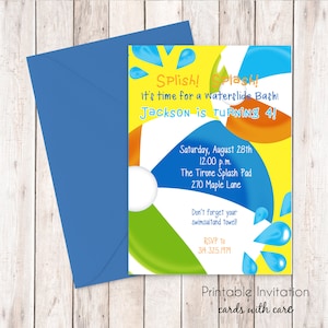 Piscine Party Invitation, Invitation imprimable Design, texte personnalisé, fichier JPEG fichier