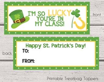 St. Patrick's Day Bag Toppers Printable, Lucky to Have You  In My Class Bag Topper, Instant Download - File of 2 Toppers, Ziploc Size