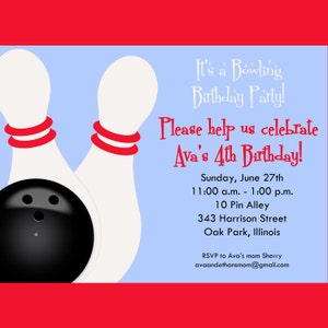 Bowling Birthday Party Invitation, Printable Invitation Design, Kids Birthday Invitation, Custom Wording, JPEG File image 2