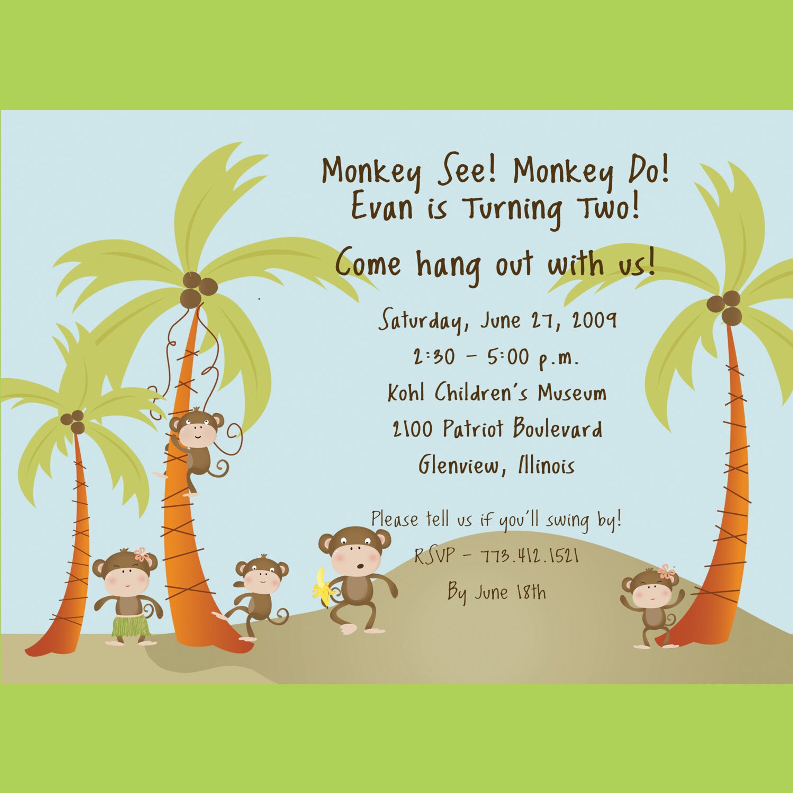 Monkey Birthday Invitation, Printable Invitation Design, Custom Wording ...