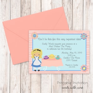 Alice au pays des merveilles Invitation, Invitation imprimable Design, texte personnalisé, fichier JPEG