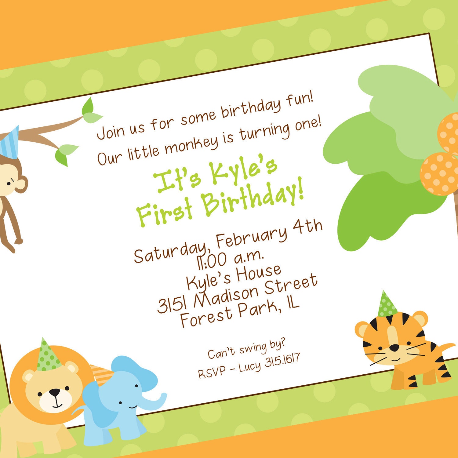 Jungle 1st Birthday Invitation, Jungle Baby Shower, Jungle Animals  Printable Invitation Design, Custom Wording, JPEG File - Etsy, image size:1500x1500