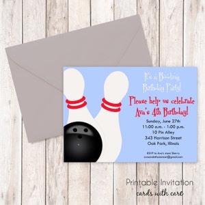 Bowling d’Invitation fête d’anniversaire, conception d’Invitation imprimable, Invitation d’anniversaire pour enfant, texte personnalisé, JPEG fichier