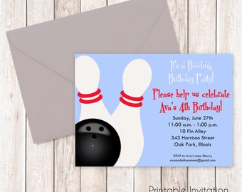Bowling, Kinder-Geburtstags-Einladung, Einladung zur Geburtstagsfeier, druckbare Einladung Design, Datei individuelle Benennung, JPEG-