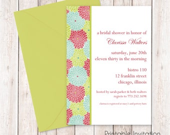 Bridal Shower Invitation, Floral Bridal Invitation, Custom Wording, Print Yourself, Printable, JPEG File