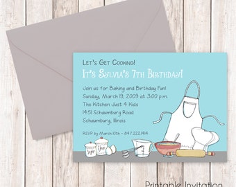 Cooking Party Invitation, Printable Invitation, Custom Wording, JPEG File