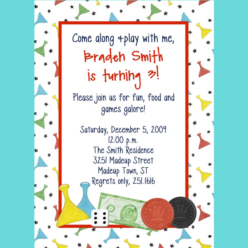 Board Games Party Invitation Printable Invitation Design Etsy