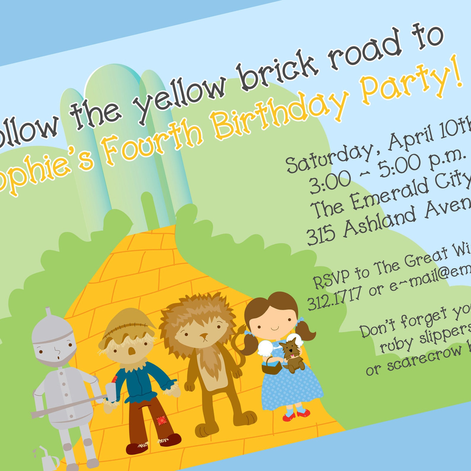 Wizard of Oz Invitation, Printable Invitation, Custom Wording, JPEG ...