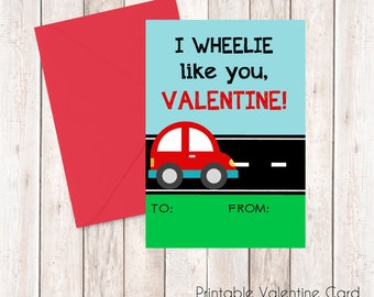 Car Valentines, Instant Download Cards --- Digital File of 4 (3.5x5 inch) Cards