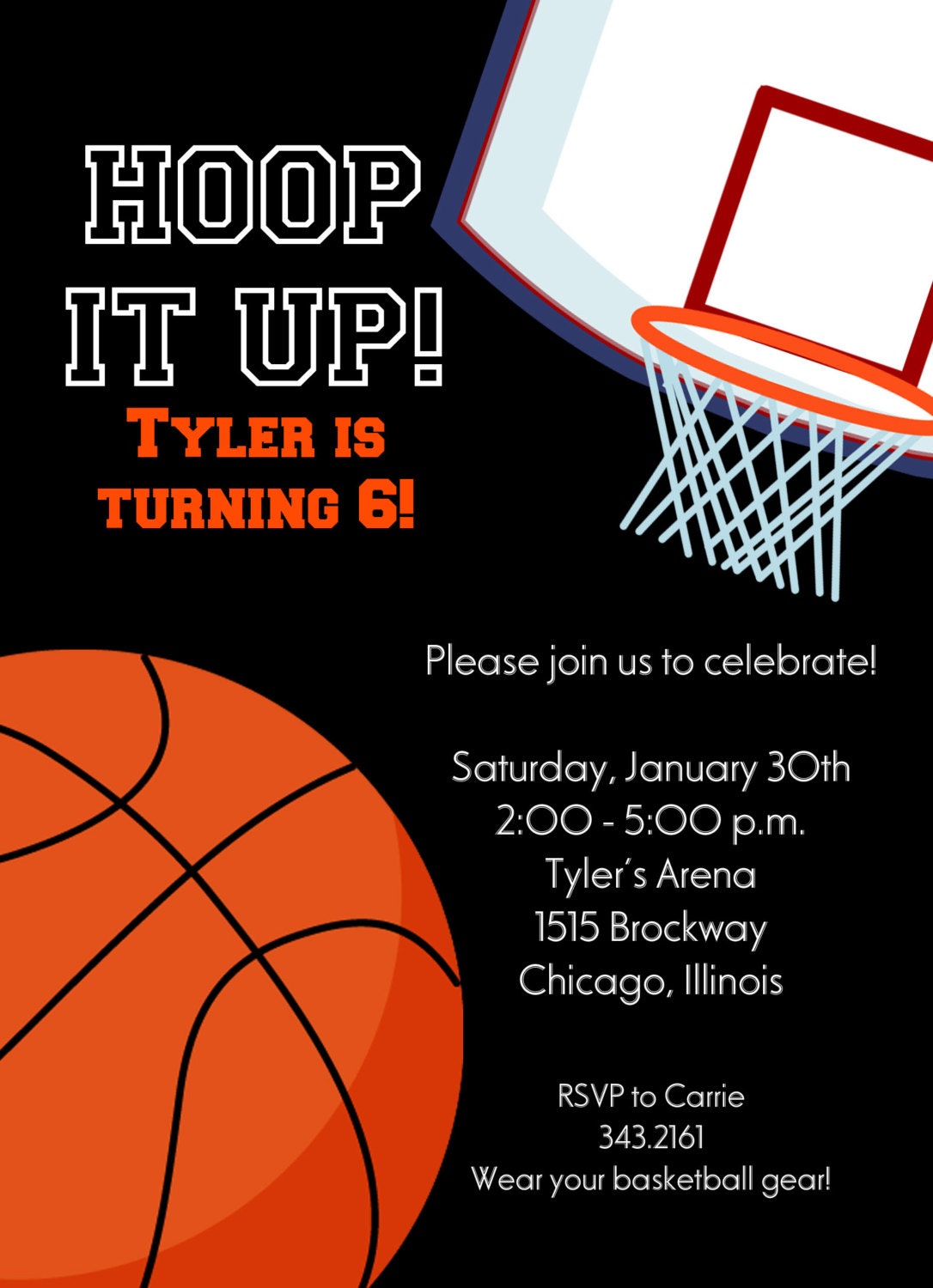 Basketball Invitation, Printable Invitation File, Custom Wording, JPEG