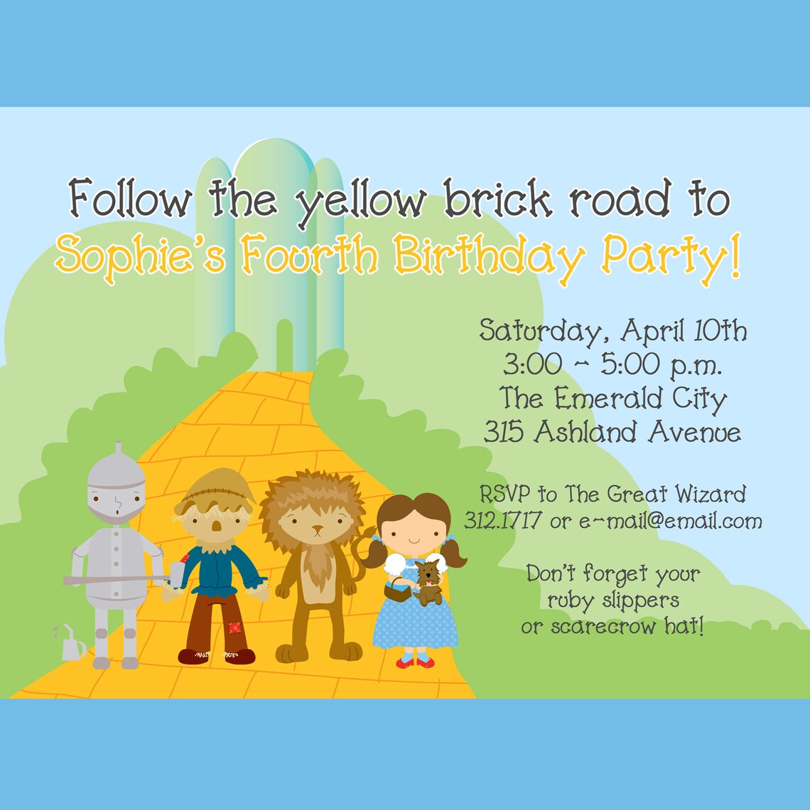 Wizard of Oz Invitation, Printable Invitation, Custom Wording, JPEG ...