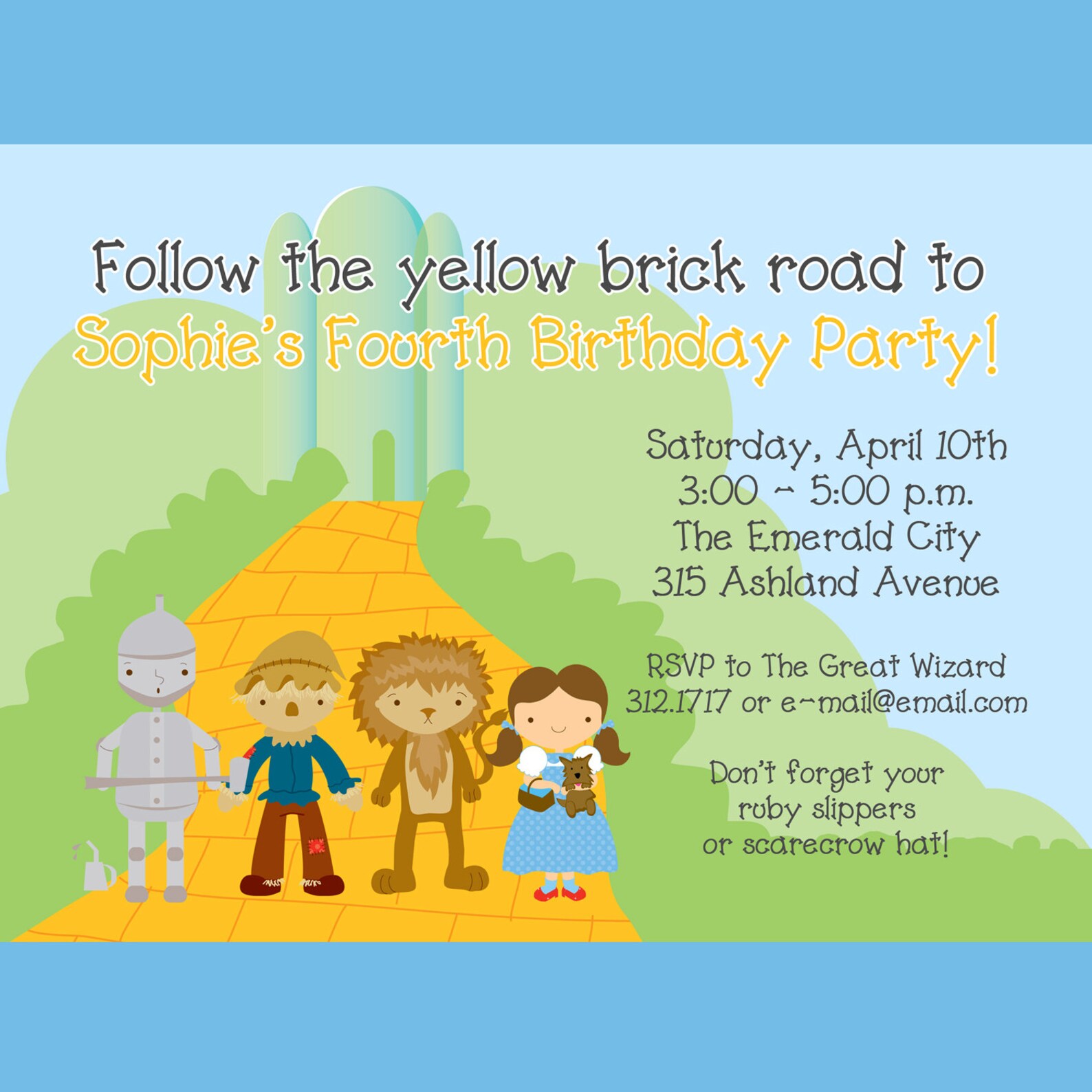 Wizard of Oz Invitation, Printable Invitation, Custom Wording, JPEG ...