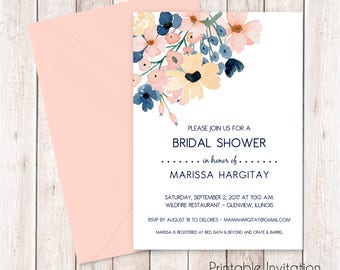 Aquarell Blumen Brautdusche Einladung, Hochzeits-Einladung, individuelle Benennung, JPEG-Datei