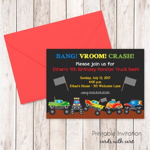 Monster Truck Geburtstag Einladung, druckbare Einladung Design, benutzerdefinierte Formulierung, JPEG-Datei