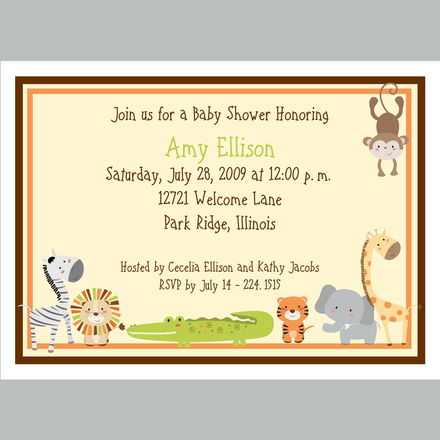 Jungle Baby Shower Invitation, Printable Invitation Design, Custom ...
