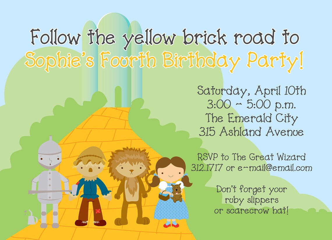 Wizard of Oz Invitation, Printable Invitation, Custom Wording, JPEG ...