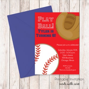 Baseball Geburtstag Einladung, Baseball druckbare Einladung Design, kundenspezifische Formulierungen, JPEG-Datei