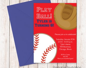 Baseball Birthday Invitation, Baseball Printable Invitation Design, Custom Wording, JPEG File