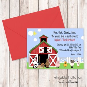Ferme animaux Invitation, Invitation imprimable Design, texte personnalisé, fichier JPEG