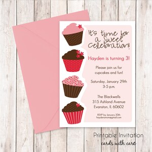Kleine Muffins Einladung, Cupcakes druckbare Einladung Design, benutzerdefinierte Formulierung, JPEG-Datei
