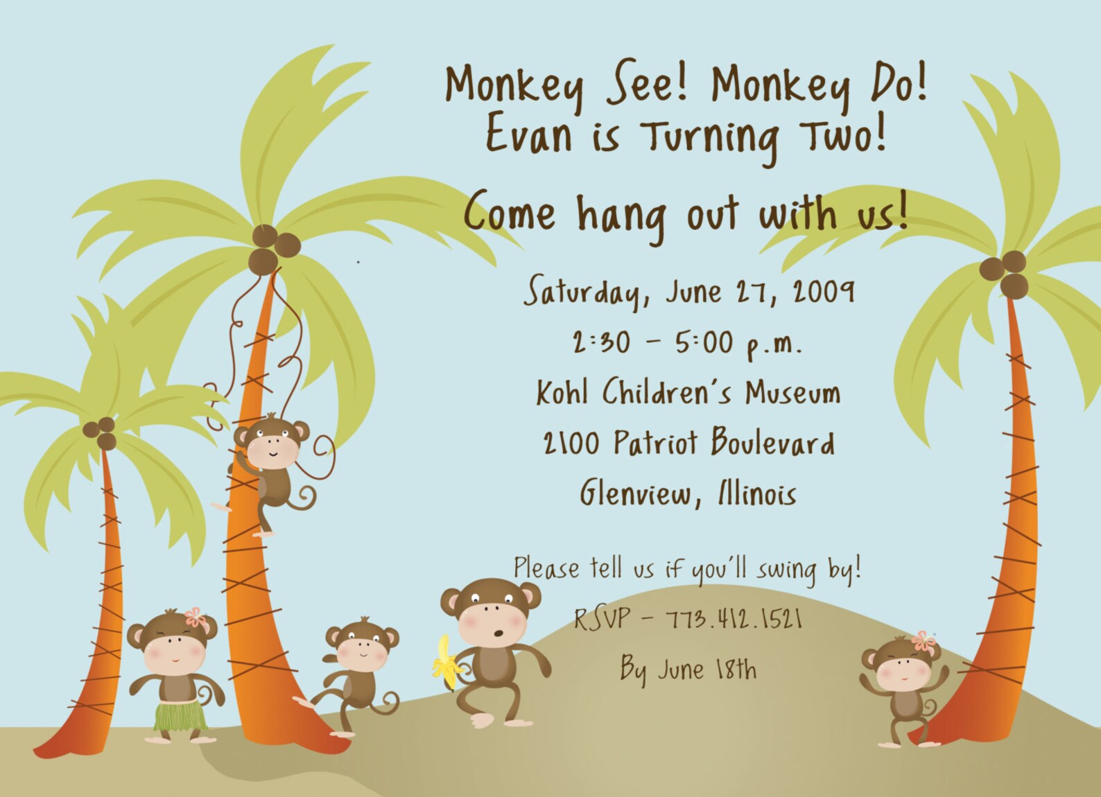 Monkey Birthday Invitation, Printable Invitation Design, Custom Wording, JPEG File - Etsy