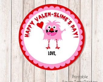 Slime Valentine Tags or Stickers from Cards with Care --- Digital File of 12 2.5 inch Round Stickers or Tags