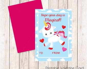Unicorn Valentine Card, Instant Download Cards --- Digital File of 4 (3.5x5 inch) Cards