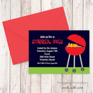 Barbecue d’été Invitation, Invitation imprimable Design, texte personnalisé, fichier JPEG