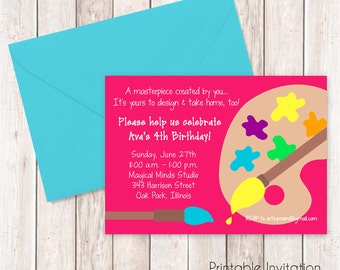 Art Party Invitation, Art Party Printable Invitation, Painting Party Invitation, Custom Wording, JPEG File