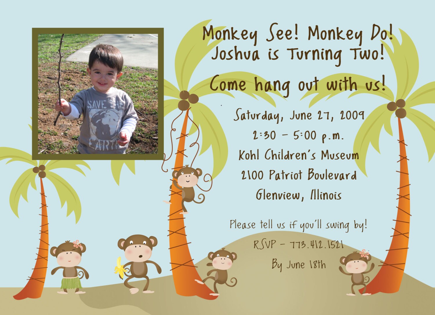 Monkey Birthday Invitation, Printable Invitation Design, Custom Wording, JPEG File - Etsy
