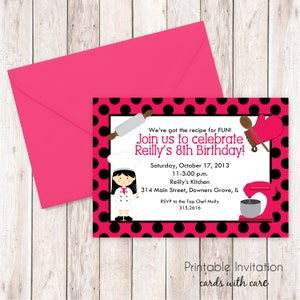 Convite para festa de culinária para meninas, convite para culinária do melhor chef, convite para impressão, texto personalizado, arquivo JPEG