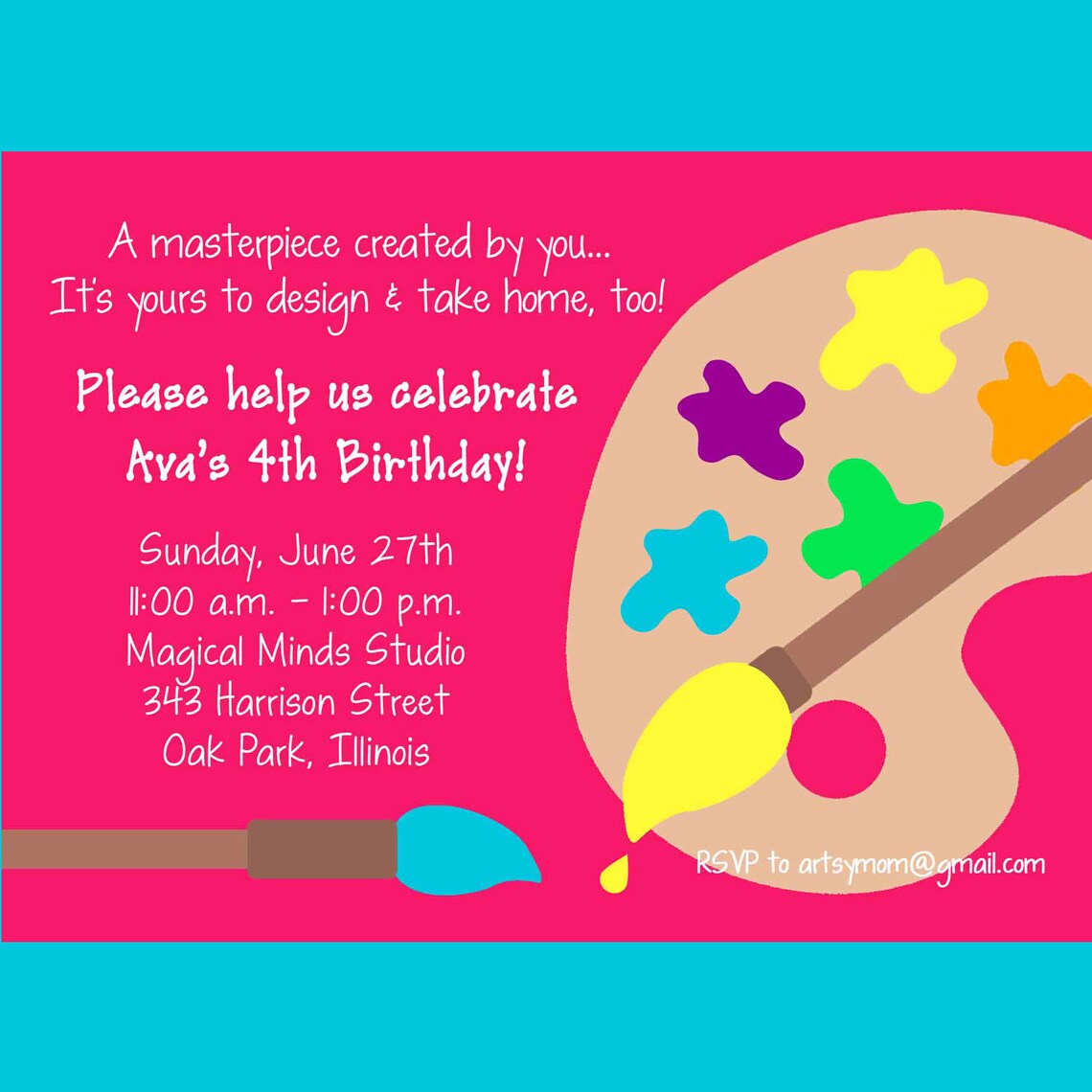 Art Party Invitation Art Party Printable Invitation Painting Etsy