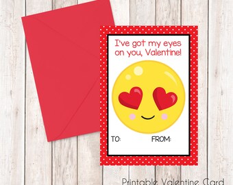 Heart Emoji Valentine Card, Instant Download Cards --- Digital File of 4 (3.5x5 inch) Cards