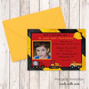 Construction Photo Invitation, Invitation imprimable Design, texte personnalisé, fichier JPEG