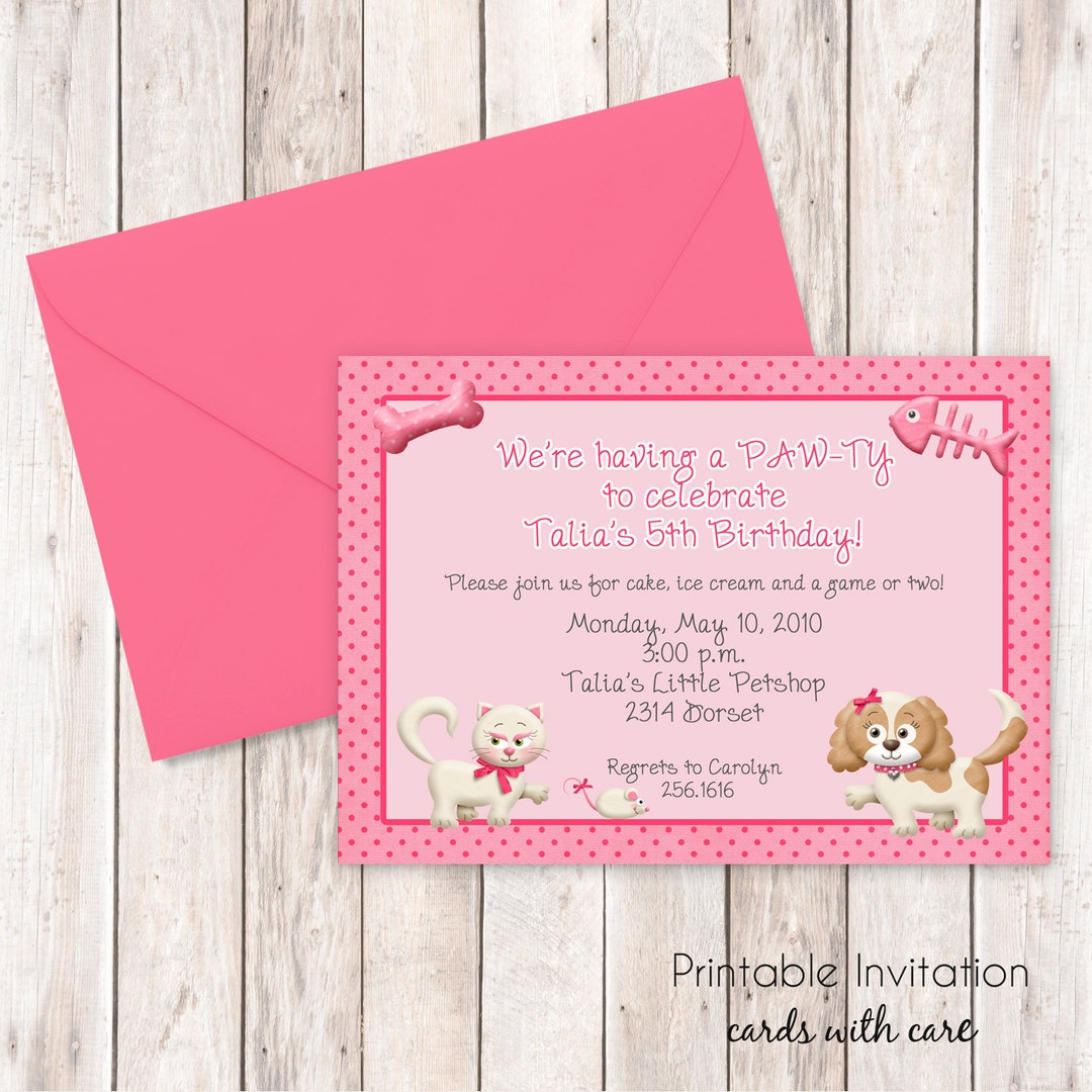 Little Petshop Invitation, Puppy and Kitten Printable Invitation Design ...