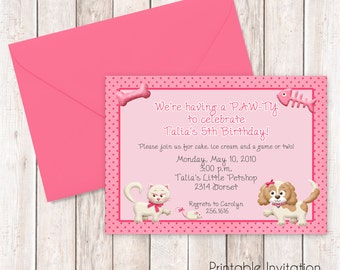 Little Petshop Invitation, Puppy and Kitten Printable Invitation Design, Custom Wording, JPEG File