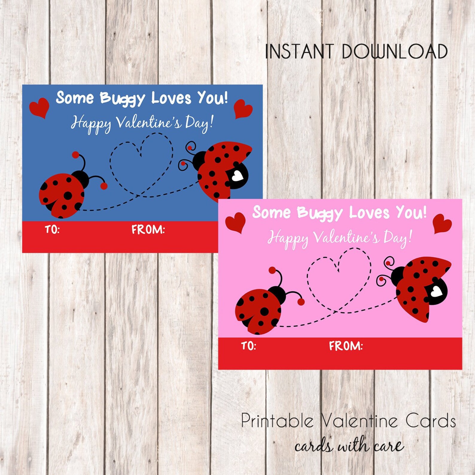Ladybug Valentine Cards, Instant Download Cards --- Digital File of 4 ...