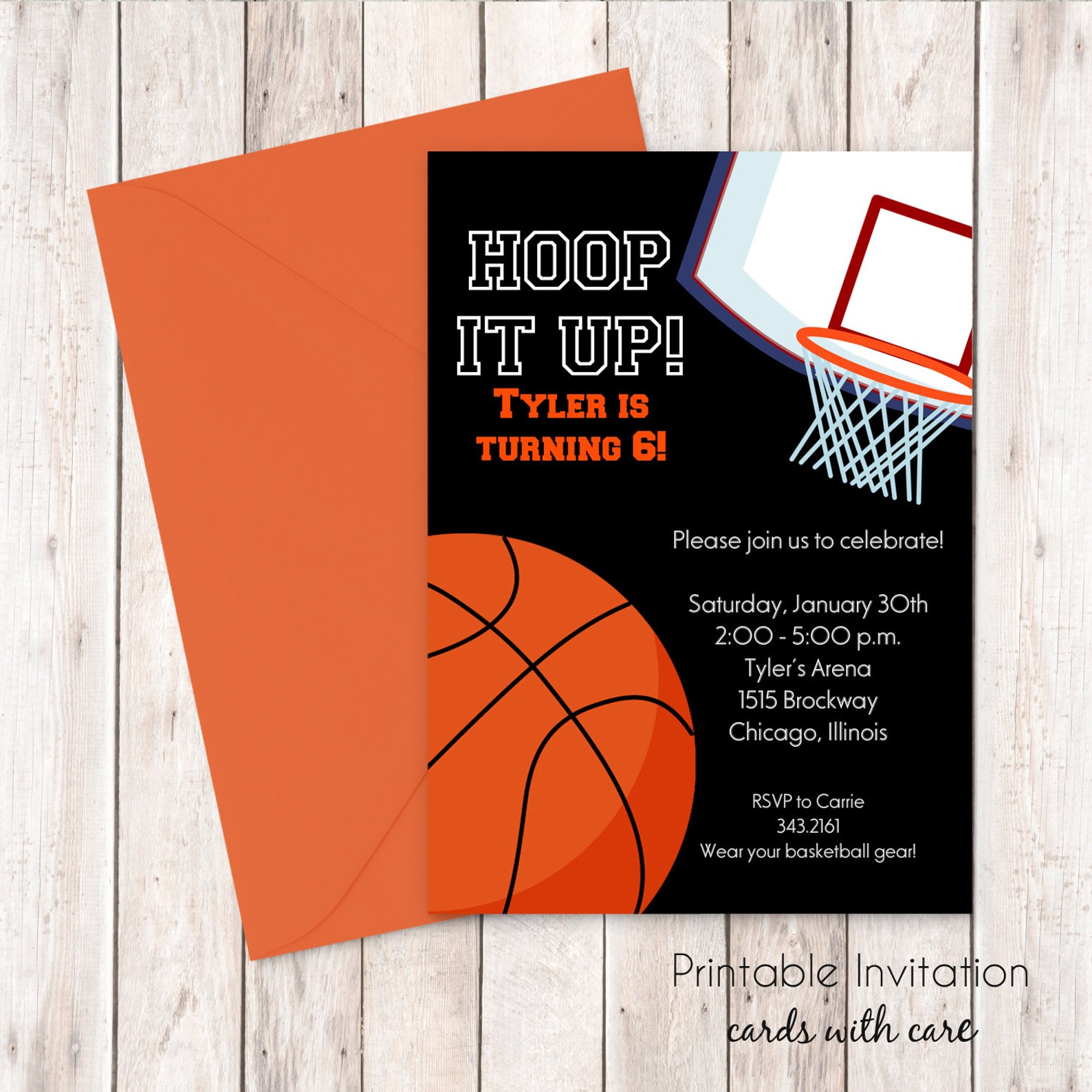 Basketball Invitation, Printable Invitation File, Custom Wording, JPEG ...