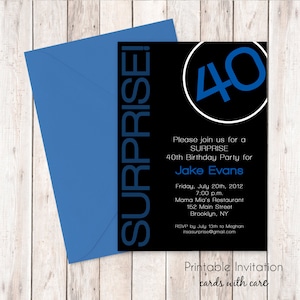 Convite surpresa para festa de aniversário, design de convite para impressão, texto personalizado, arquivo JPEG