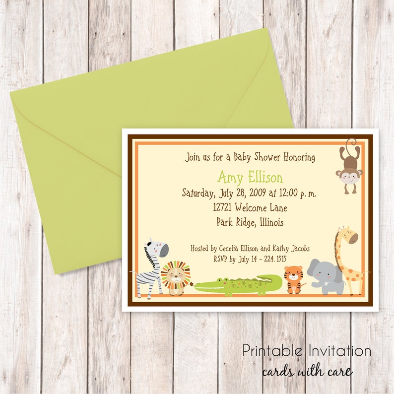 Jungle Baby Shower Invitation, Printable Invitation Design, Custom ...