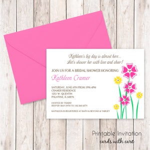 Brautdusche Einladung, Blume Brautdusche Einladung, benutzerdefinierte Farben und Formulierung, ausdrucken, JPEG-Datei