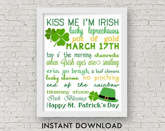 St. Patrick's Day Subway Art, Instant Download, Spring Printable, 8x10 JPG and 8.5x11 PDF