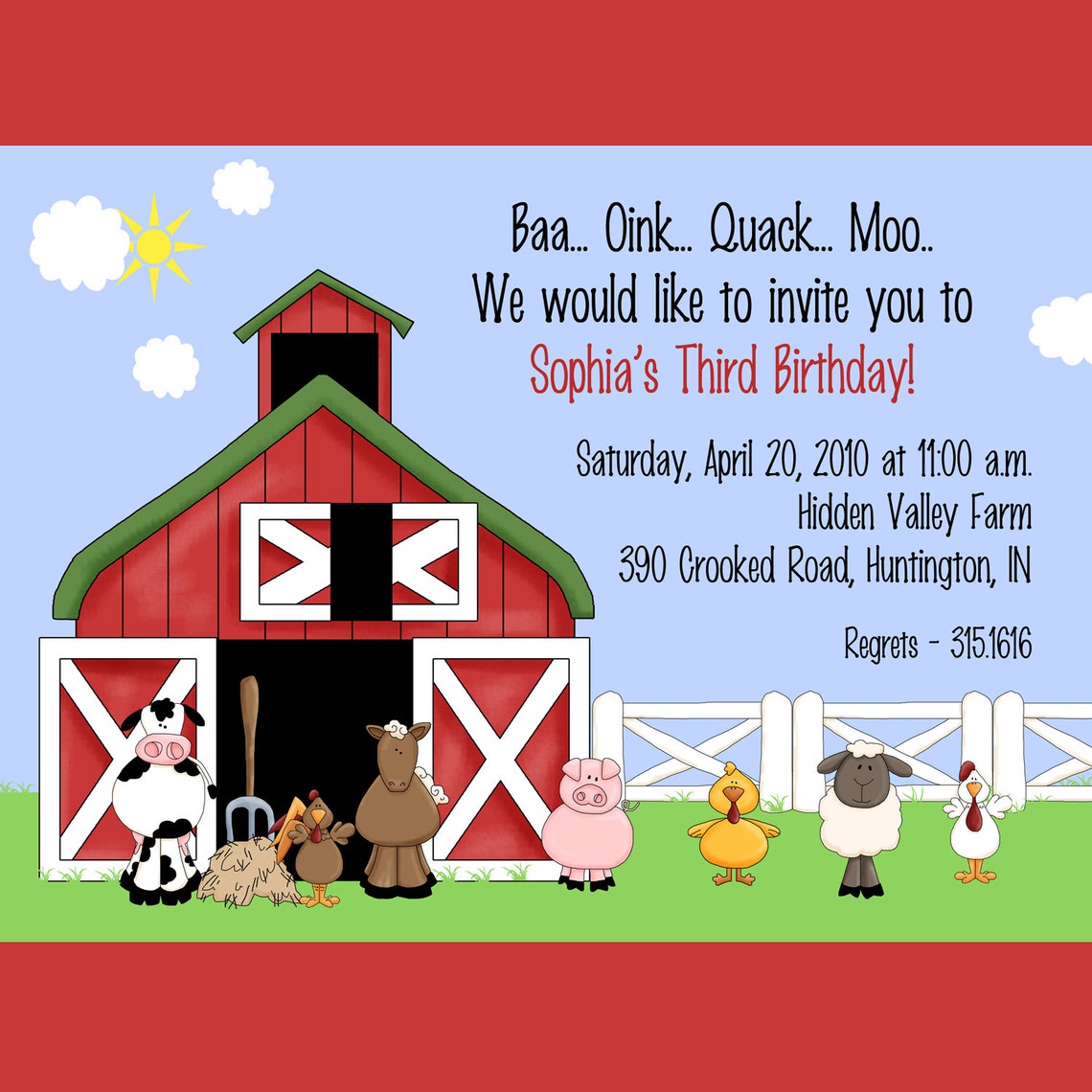 Farm Animals Invitation Printable Invitation Design Custom - Etsy