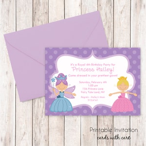 Princesa cumpleaños invitación, diseño invitación imprimible, texto personalizado, archivo JPEG